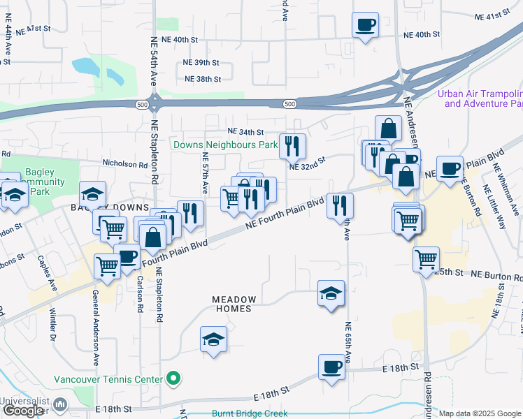 map of restaurants, bars, coffee shops, grocery stores, and more near 6000 East 4th Plain Boulevard in Vancouver
