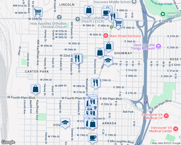map of restaurants, bars, coffee shops, grocery stores, and more near 112 West 30th Street in Vancouver