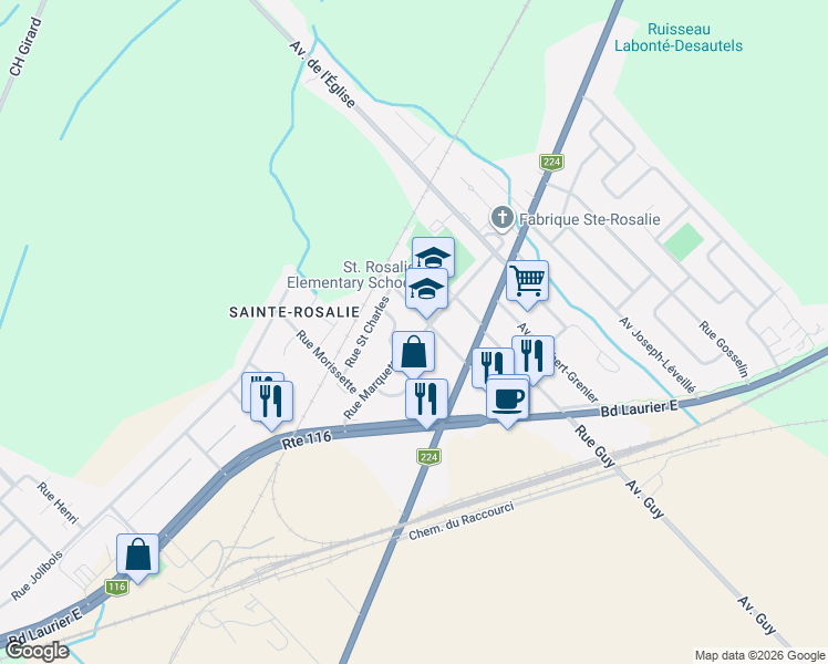 map of restaurants, bars, coffee shops, grocery stores, and more near 4860 Rue Marquette in Saint-Hyacinthe