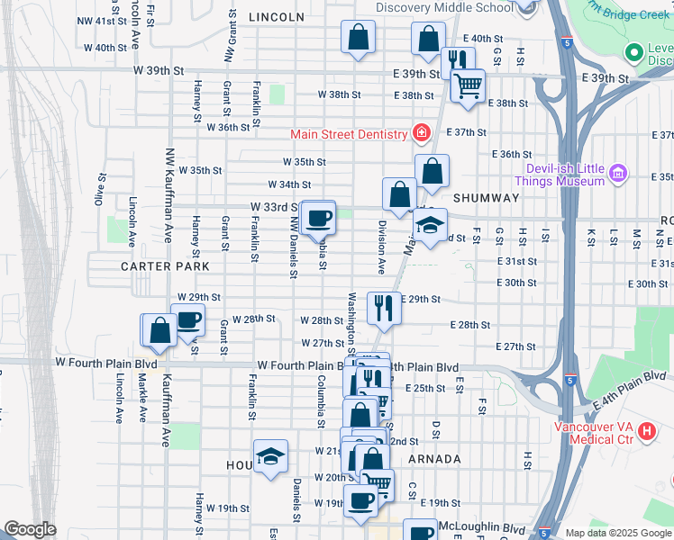 map of restaurants, bars, coffee shops, grocery stores, and more near 212 West 30th Street in Vancouver