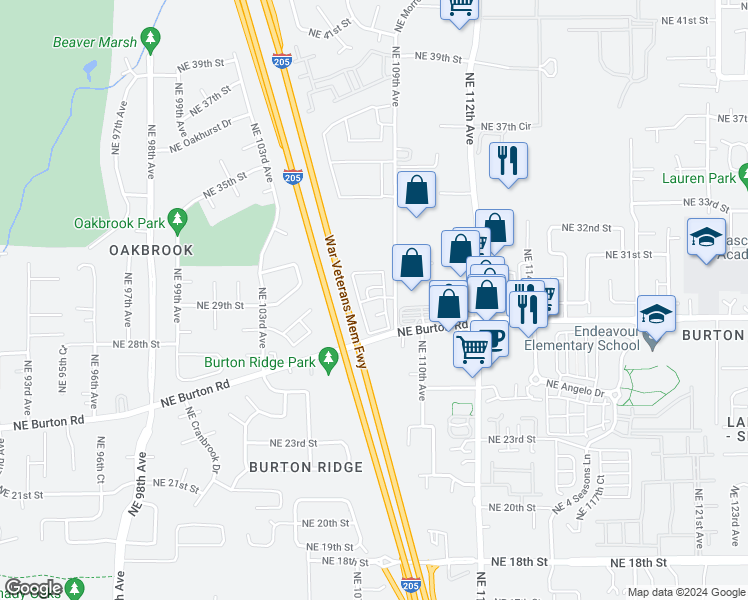 map of restaurants, bars, coffee shops, grocery stores, and more near 3000 Northeast 109th Avenue in Vancouver