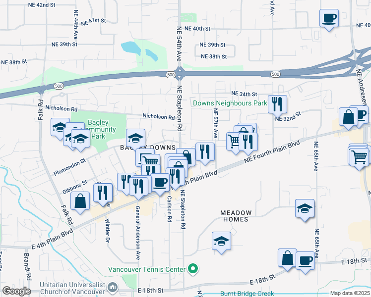 map of restaurants, bars, coffee shops, grocery stores, and more near 5417 29th Circle in Vancouver
