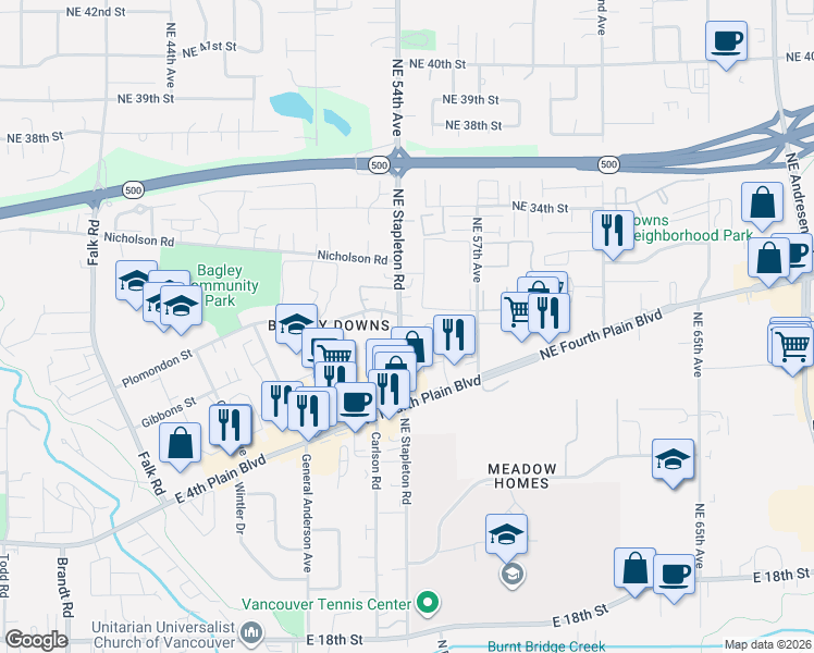 map of restaurants, bars, coffee shops, grocery stores, and more near 5417 29th Circle in Vancouver
