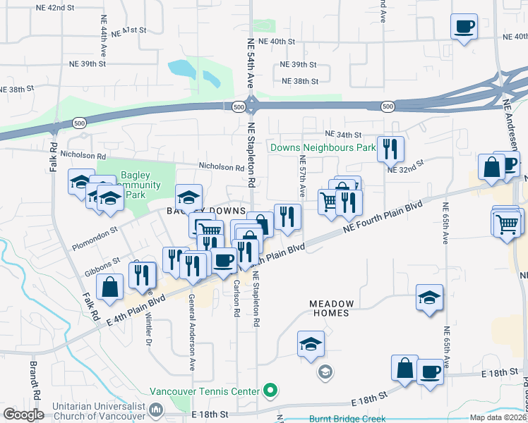 map of restaurants, bars, coffee shops, grocery stores, and more near 5417 29th Circle in Vancouver