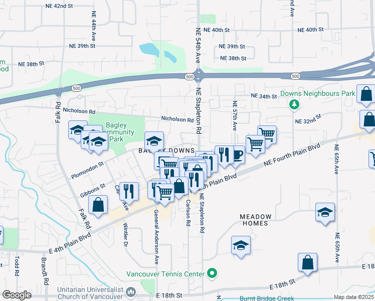 map of restaurants, bars, coffee shops, grocery stores, and more near 5301 Plomondon Street in Vancouver