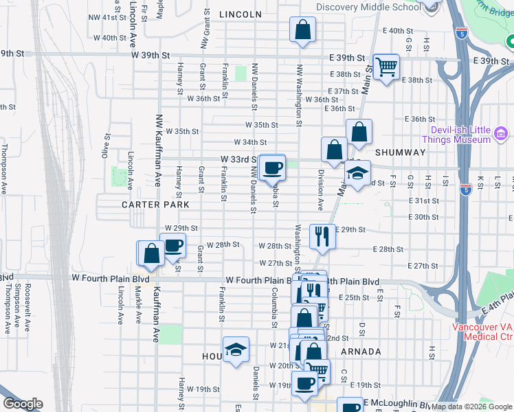 map of restaurants, bars, coffee shops, grocery stores, and more near 3001 Daniels Street in Vancouver