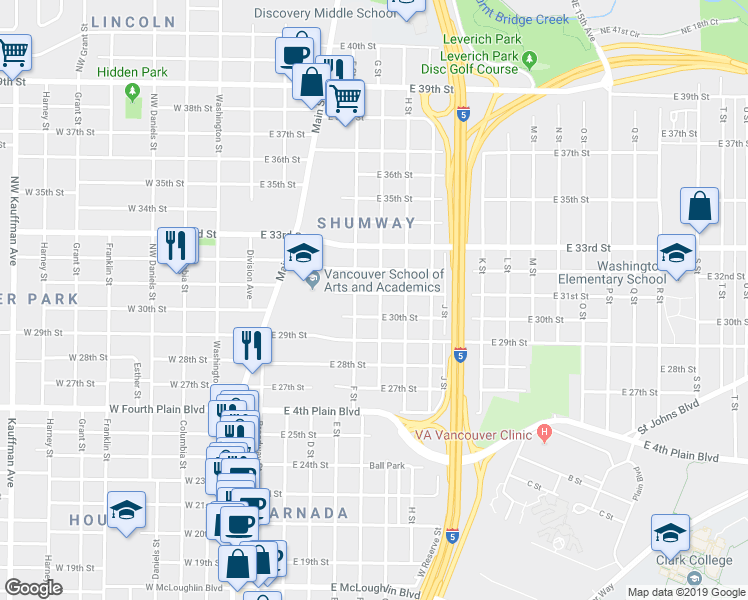 map of restaurants, bars, coffee shops, grocery stores, and more near 615 East 31st Street in Vancouver