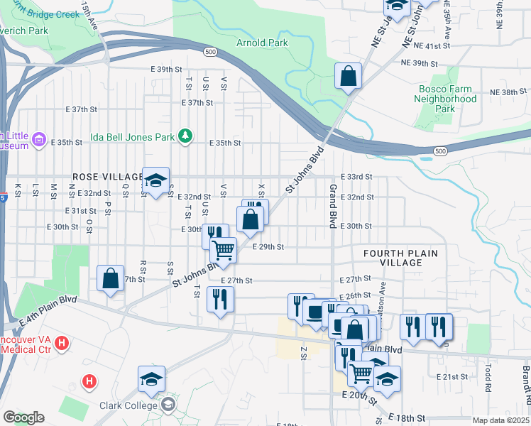 map of restaurants, bars, coffee shops, grocery stores, and more near 3010 Saint Johns Boulevard in Vancouver