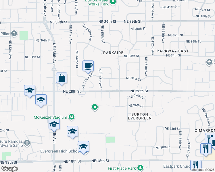 map of restaurants, bars, coffee shops, grocery stores, and more near 14600 Northeast 28th Street in Vancouver