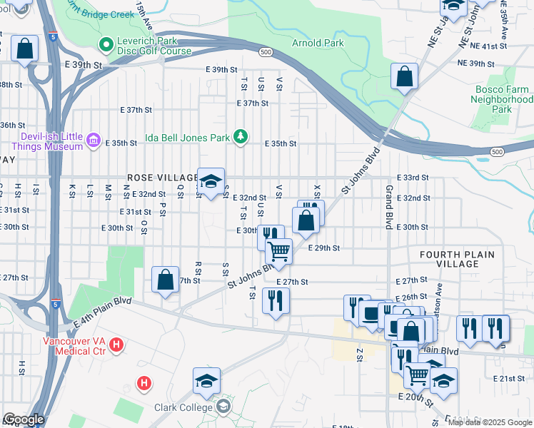 map of restaurants, bars, coffee shops, grocery stores, and more near 3019 U Street in Vancouver