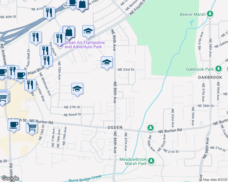 map of restaurants, bars, coffee shops, grocery stores, and more near 2922 Northeast 86th Avenue in Vancouver