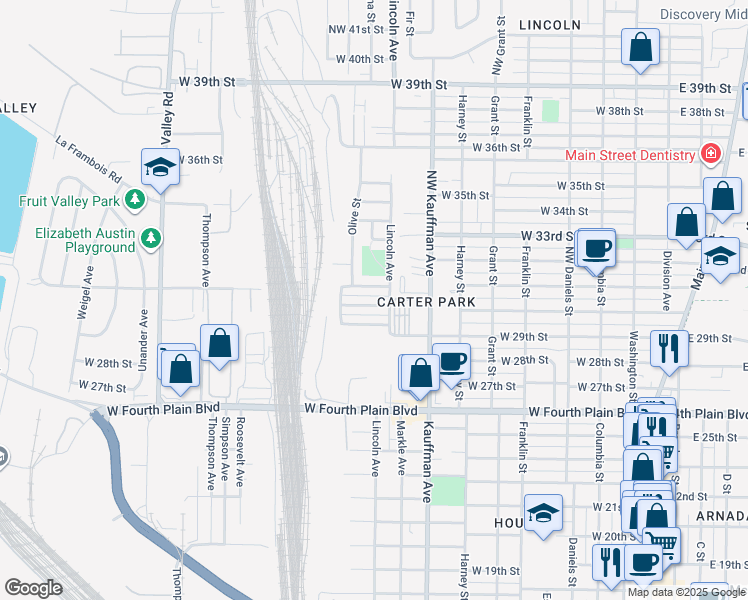 map of restaurants, bars, coffee shops, grocery stores, and more near 1120 West 30th Street in Vancouver