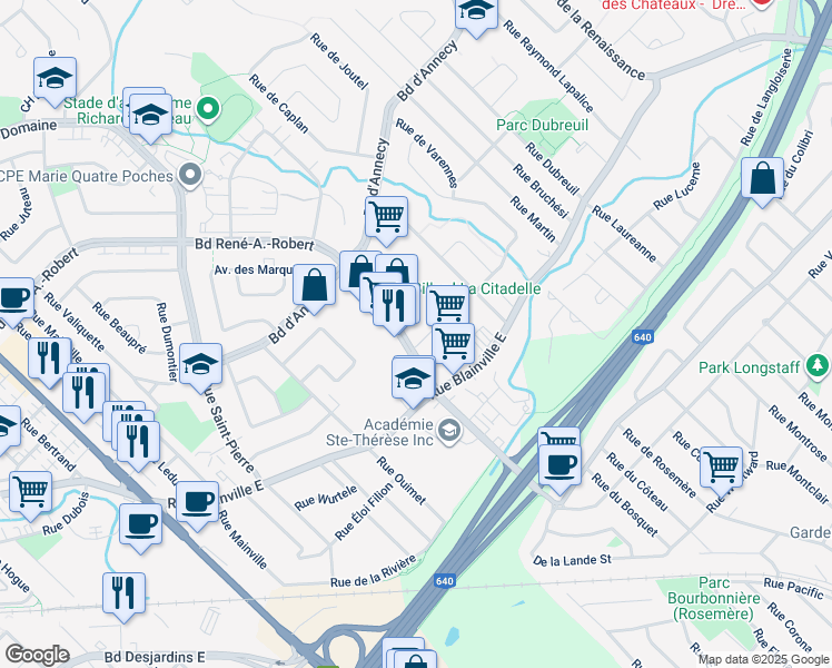 map of restaurants, bars, coffee shops, grocery stores, and more near in Sainte-Thérèse