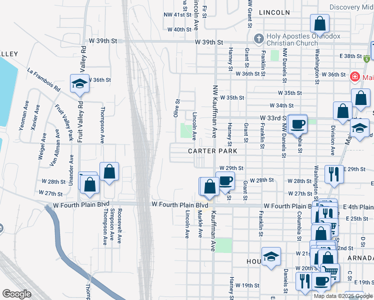 map of restaurants, bars, coffee shops, grocery stores, and more near 1120 West 30th Street in Vancouver