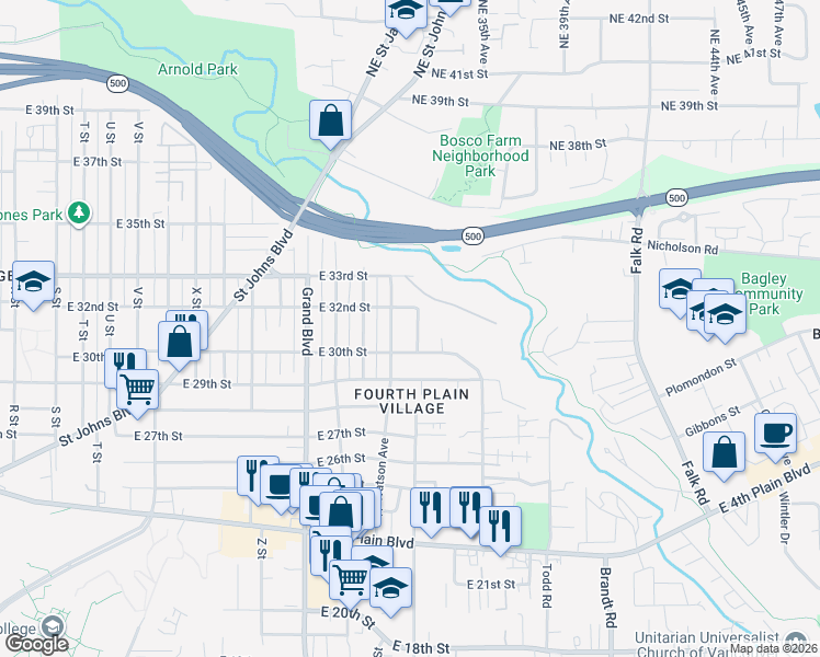 map of restaurants, bars, coffee shops, grocery stores, and more near 3010 Neals Court in Vancouver