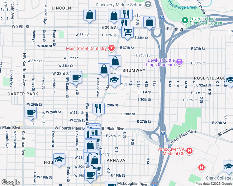 map of restaurants, bars, coffee shops, grocery stores, and more near 3101 Main Street in Vancouver