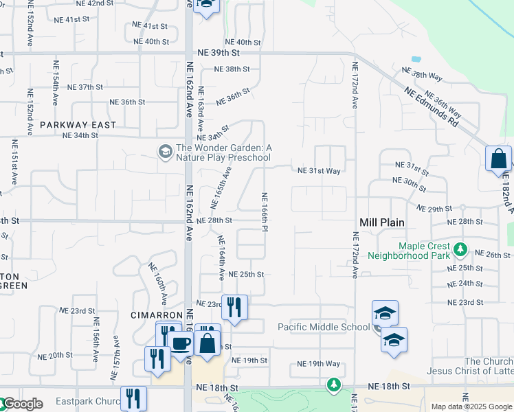 map of restaurants, bars, coffee shops, grocery stores, and more near 16518 Northeast 29th Street in Vancouver