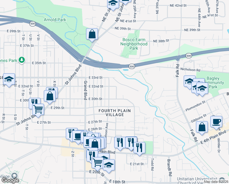 map of restaurants, bars, coffee shops, grocery stores, and more near 3010 Neals Court in Vancouver