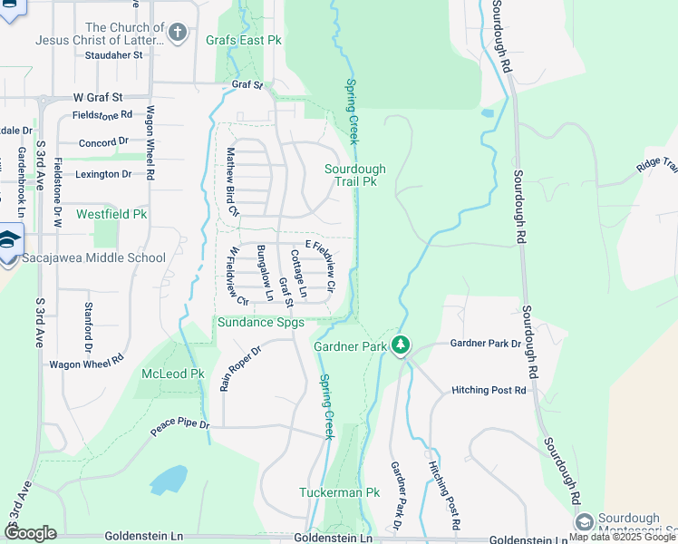 map of restaurants, bars, coffee shops, grocery stores, and more near 48 East Fieldview Circle in Bozeman