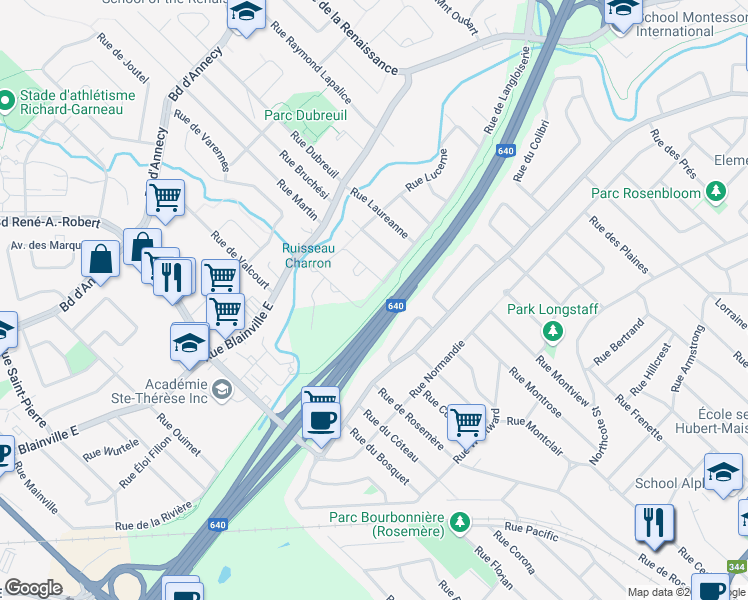 map of restaurants, bars, coffee shops, grocery stores, and more near 191 Rue de Langloiserie in Rosemã¨Re