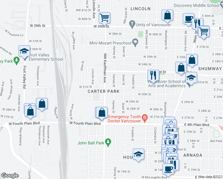 map of restaurants, bars, coffee shops, grocery stores, and more near 3008 Harney Street in Vancouver