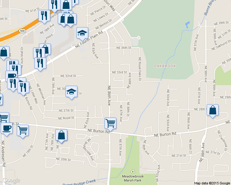 map of restaurants, bars, coffee shops, grocery stores, and more near 8610 Northeast 29th Way in Vancouver