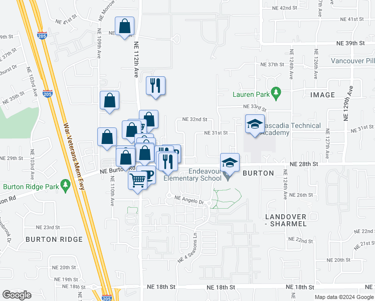 map of restaurants, bars, coffee shops, grocery stores, and more near 2913 NE 115th Ave in Vancouver