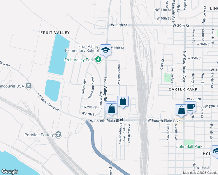 map of restaurants, bars, coffee shops, grocery stores, and more near 3009 Fruit Valley Road in Vancouver