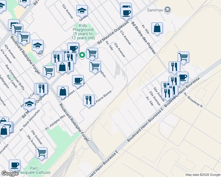 map of restaurants, bars, coffee shops, grocery stores, and more near 9235 Rue Pierre-Bonne in Montréal
