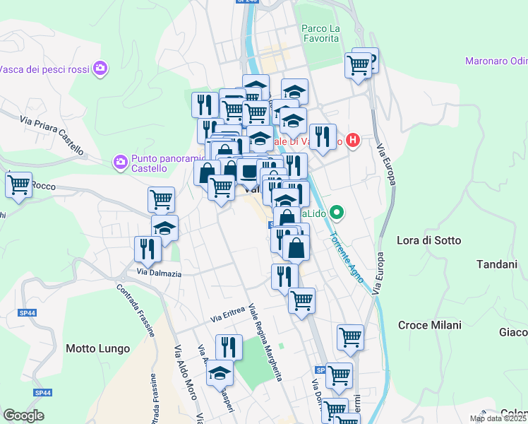 map of restaurants, bars, coffee shops, grocery stores, and more near Via San Lorenzo in Valdagno