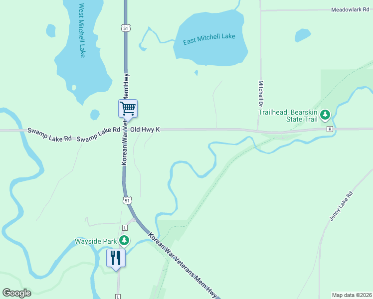 map of restaurants, bars, coffee shops, grocery stores, and more near 9548 County Road K in Harshaw