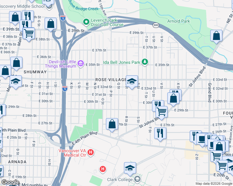 map of restaurants, bars, coffee shops, grocery stores, and more near 3100 Q Street in Vancouver