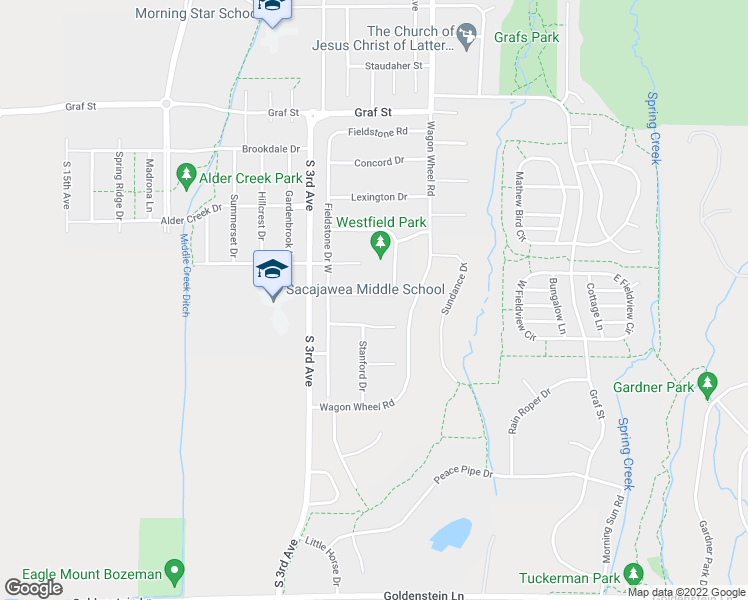map of restaurants, bars, coffee shops, grocery stores, and more near 518 Oxford Drive in Bozeman