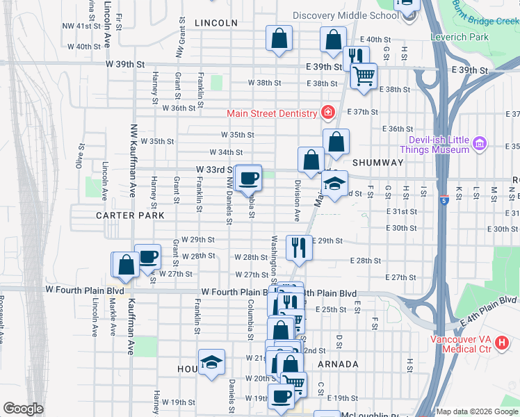 map of restaurants, bars, coffee shops, grocery stores, and more near 217 West 31st Street in Vancouver