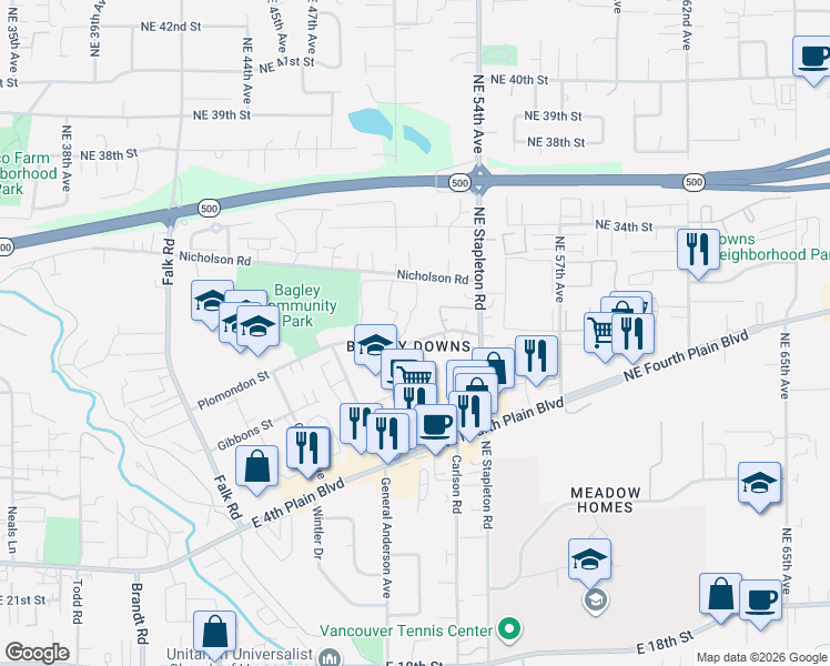 map of restaurants, bars, coffee shops, grocery stores, and more near 4916 Plomondon Street in Vancouver