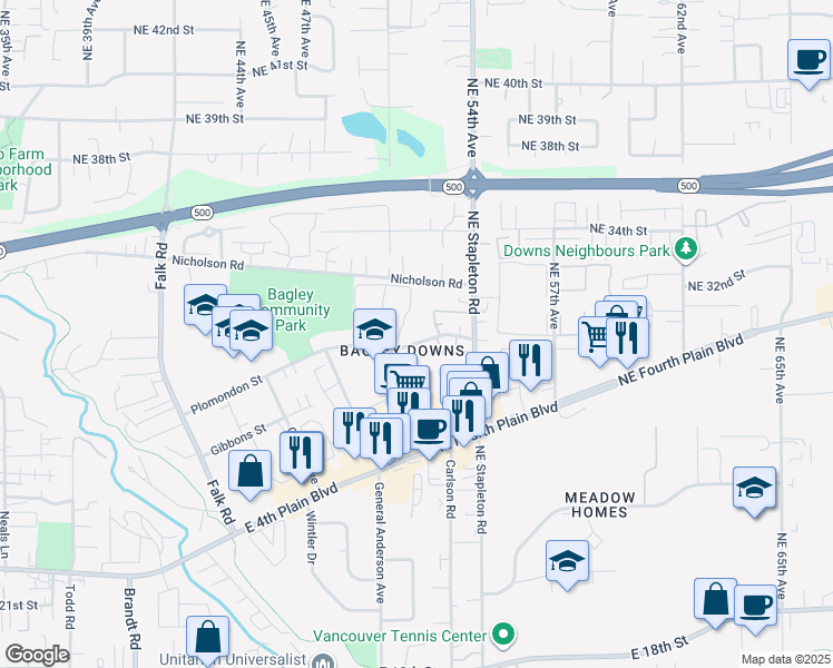 map of restaurants, bars, coffee shops, grocery stores, and more near 4920 Plomondon Street in Vancouver