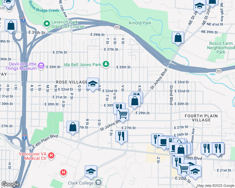 map of restaurants, bars, coffee shops, grocery stores, and more near 3019 U Street in Vancouver