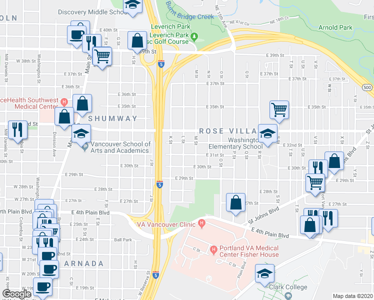 map of restaurants, bars, coffee shops, grocery stores, and more near 1225 East 31st Street in Vancouver