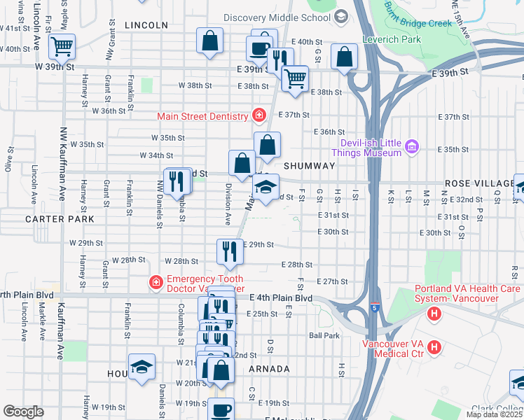 map of restaurants, bars, coffee shops, grocery stores, and more near 3101 Main Street in Vancouver