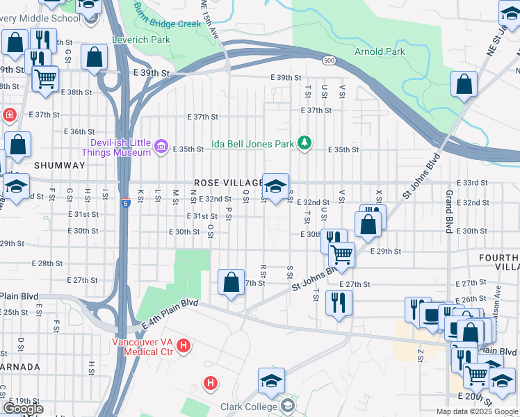 map of restaurants, bars, coffee shops, grocery stores, and more near 3108 R Street in Vancouver