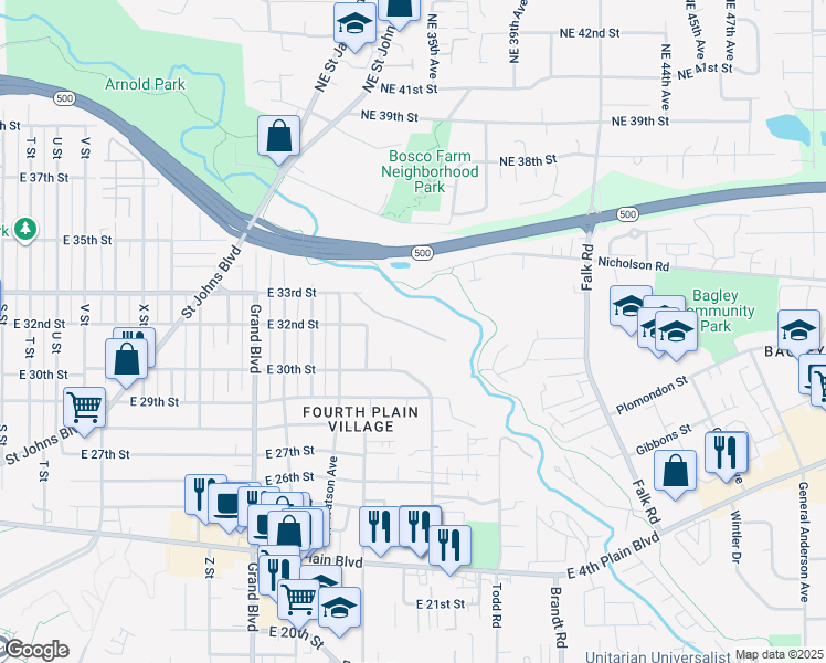 map of restaurants, bars, coffee shops, grocery stores, and more near 2929 Neals Lane in Vancouver