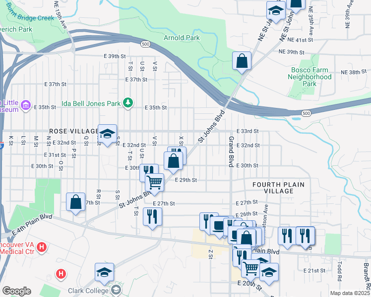 map of restaurants, bars, coffee shops, grocery stores, and more near 3010 Saint Johns Boulevard in Vancouver