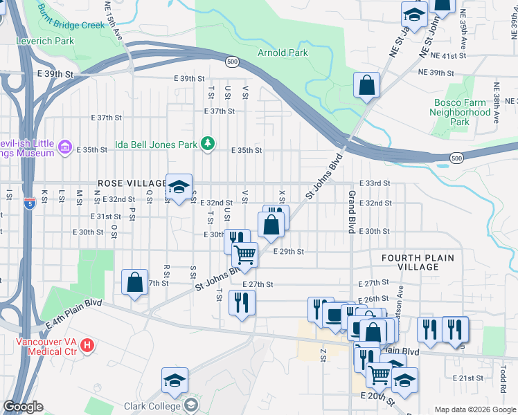 map of restaurants, bars, coffee shops, grocery stores, and more near 3100 W Street in Vancouver
