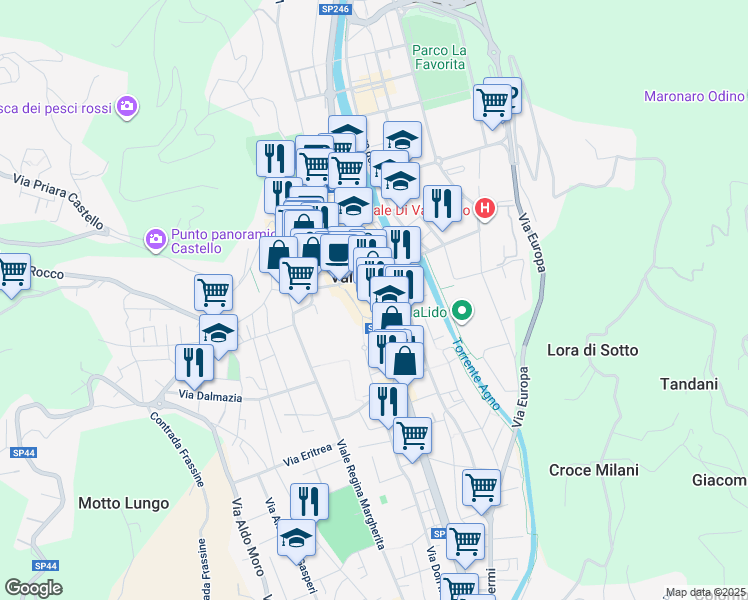 map of restaurants, bars, coffee shops, grocery stores, and more near Via San Lorenzo in Valdagno