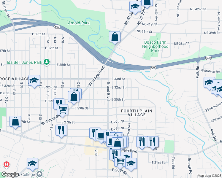 map of restaurants, bars, coffee shops, grocery stores, and more near 2801 East 32nd Street in Vancouver