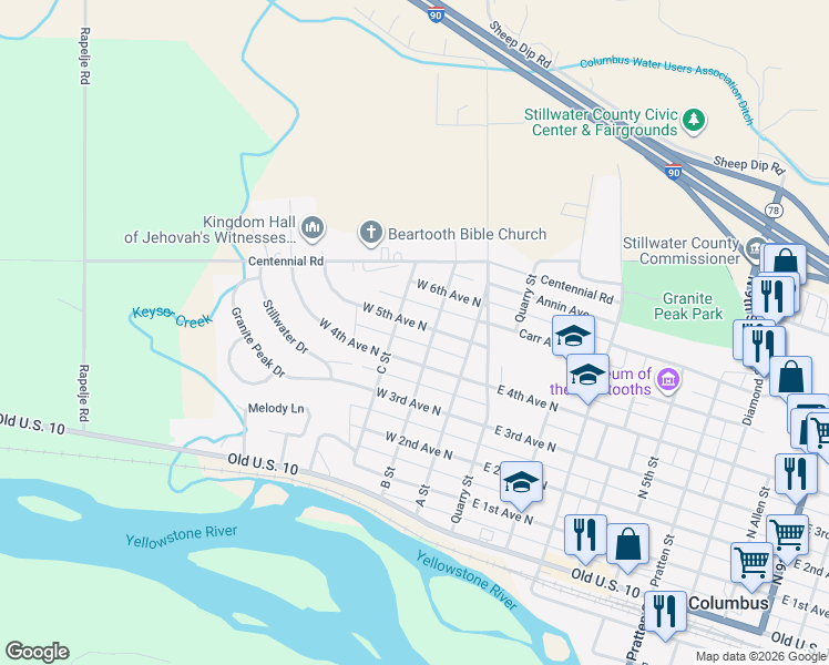 map of restaurants, bars, coffee shops, grocery stores, and more near 211 4th Street in Columbus