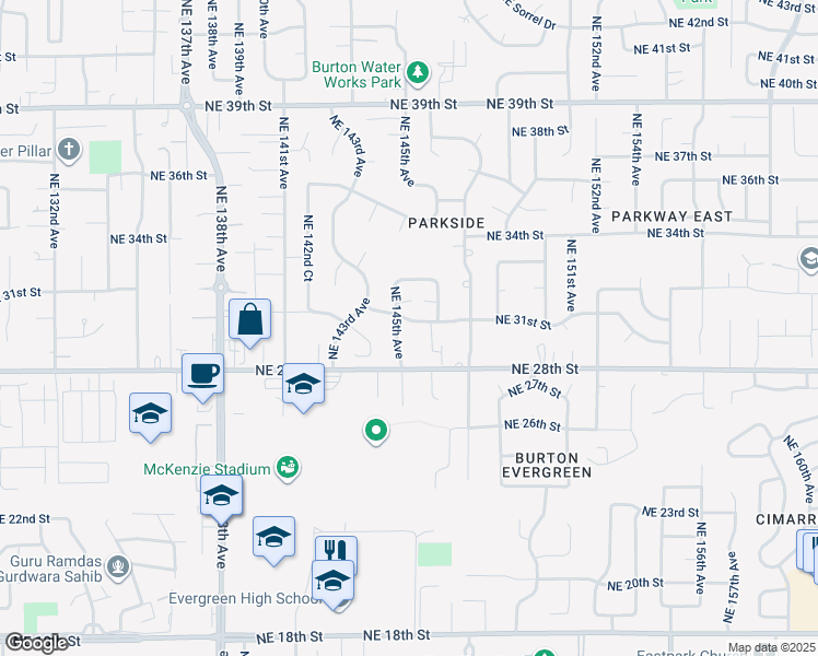 map of restaurants, bars, coffee shops, grocery stores, and more near 14600 Northeast 28th Street in Vancouver
