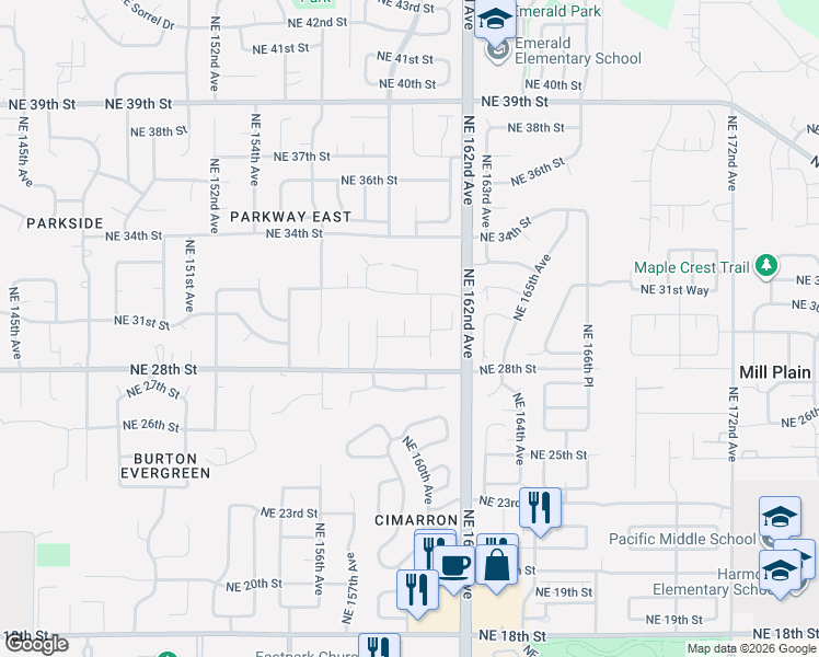 map of restaurants, bars, coffee shops, grocery stores, and more near 3001 Northeast 160th Court in Vancouver