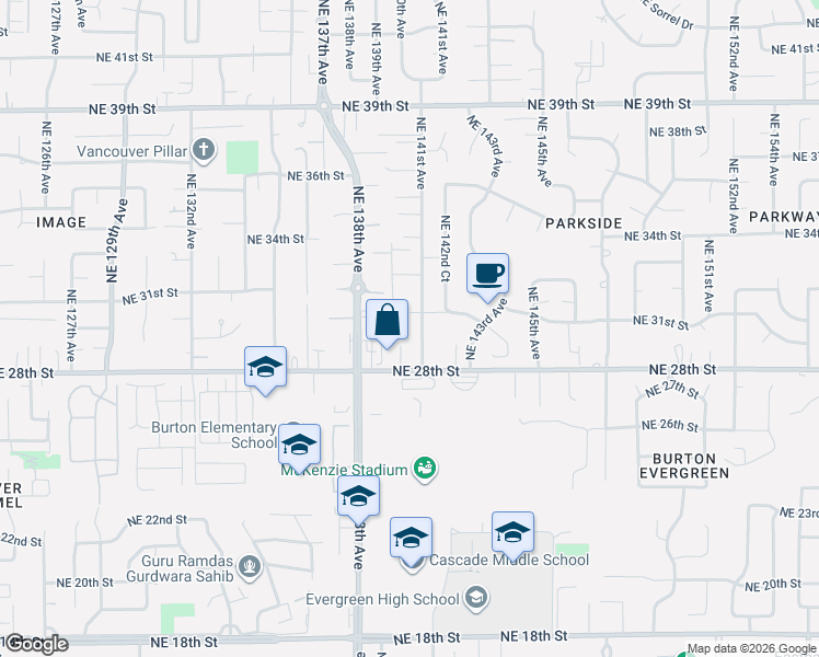map of restaurants, bars, coffee shops, grocery stores, and more near 3004 Northeast 141st Avenue in Vancouver