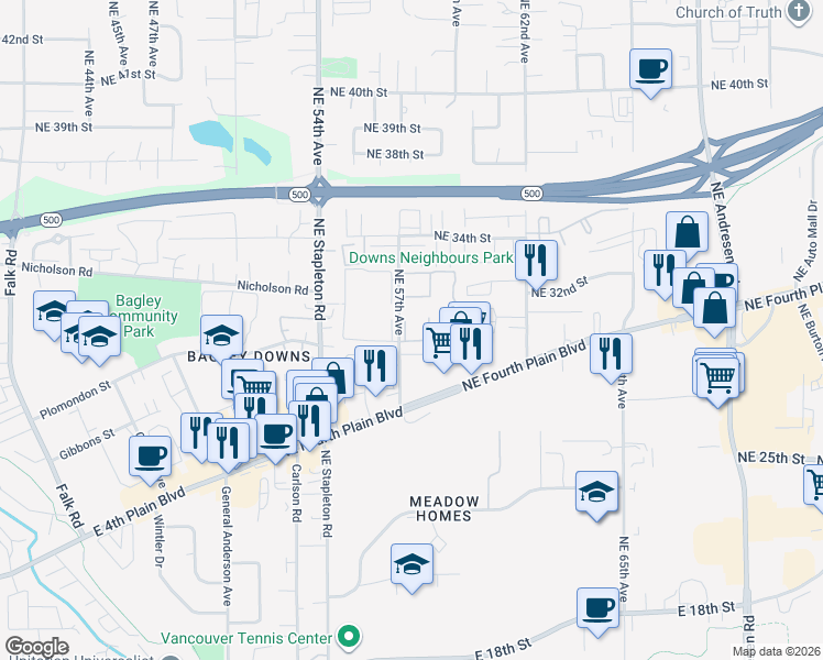 map of restaurants, bars, coffee shops, grocery stores, and more near 3009 Northeast 57th Avenue in Vancouver